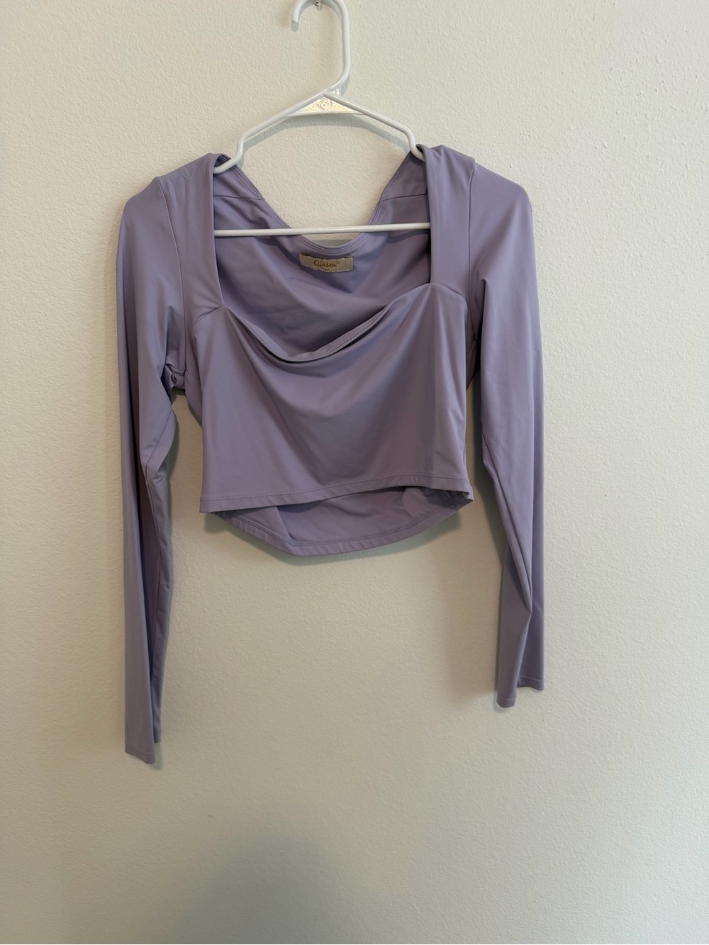 Cowl Neck Long Sleeve Crop Top - Lavender by Unknown